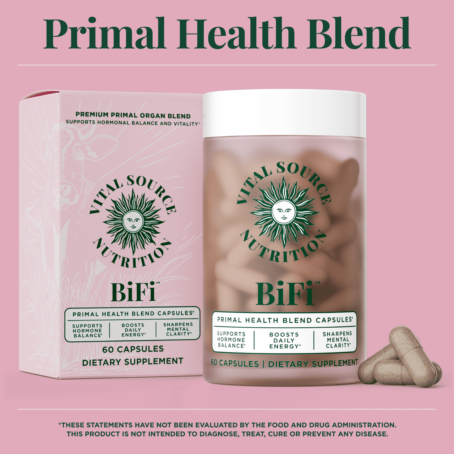 Vital Source Nutrition - BiFi Capsules - Beef Organ Primal Blend - Premium Ancestral Supplements for Women - Supports Hormone Health, Energy, & Stamina - Daily Vitality - No Artificial Ingredients