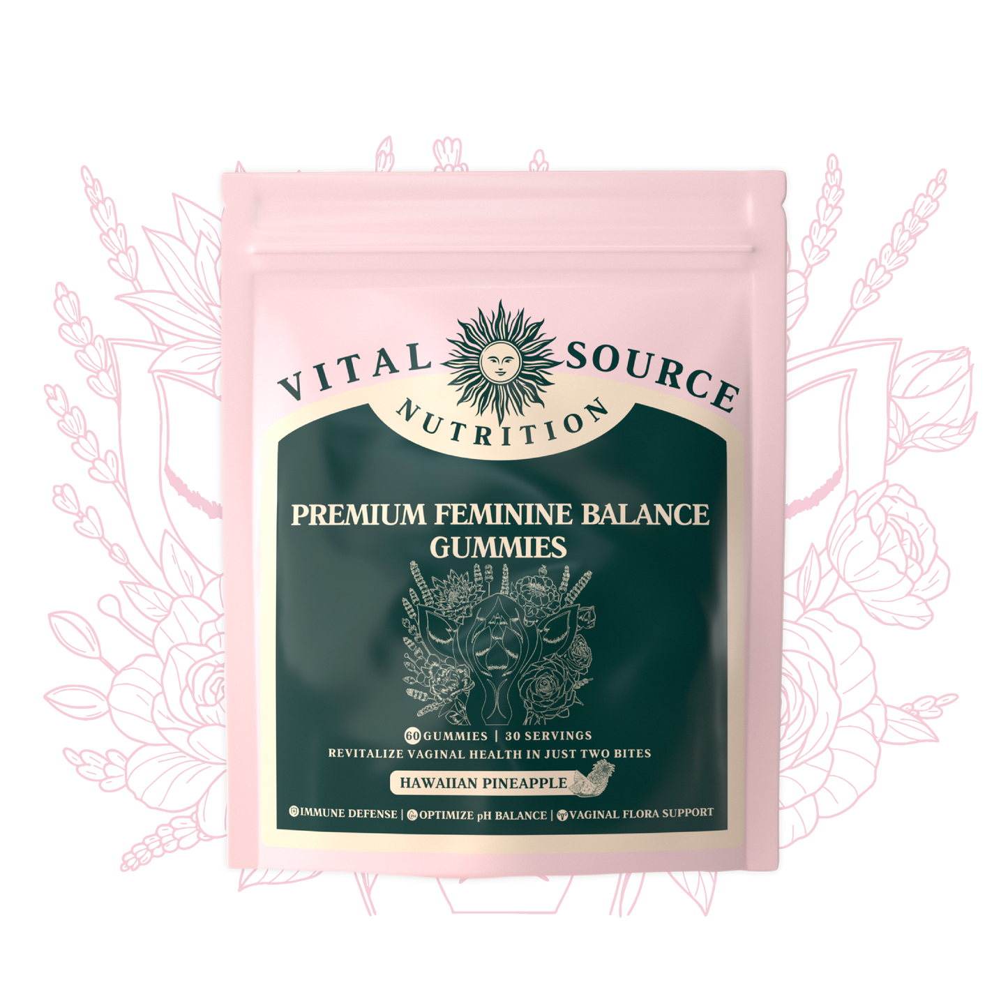 Vital Source Nutrition Vaginal Probiotic Gummies for Women - pH Balance and Immune Defense, Support Healthy Odor and Vaginal Flora - Vegan, Gluten-Free - Hawaiian Pineapple - 60 Gummies - 30 Servings